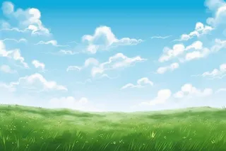 春天的蓝天白云草原很美背景图