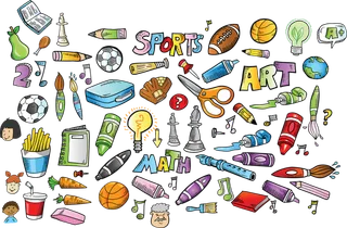 玩具学习用具素材线条图少儿兴趣班