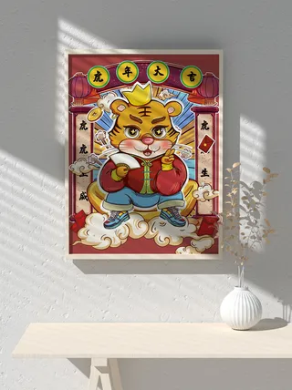 2022新年可爱卡通虎年国潮风海报