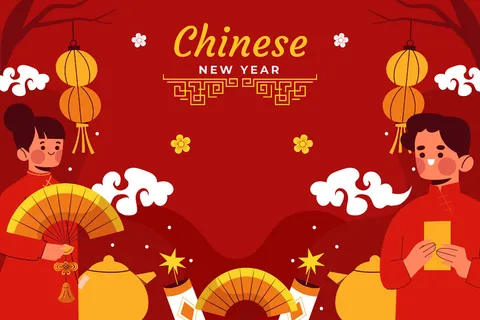 新年虎年中国风人物插画 新年虎年中国风人物插画