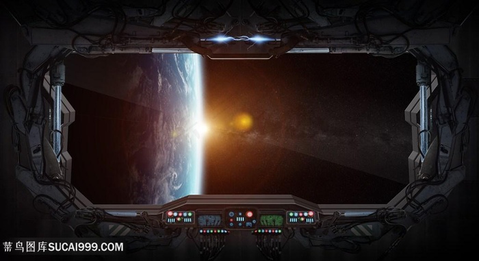 飞机机舱与与宇宙景色高清图片