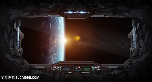 飞机机舱与与宇宙景色高清图片
