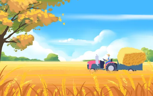 秋天立秋麦田丰收插画海报背景