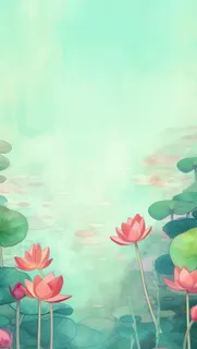 国风淡绿荷叶荷花背景