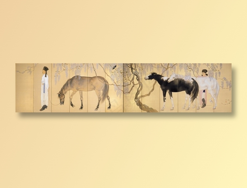 桥本关雪人物骏马国画作品素材