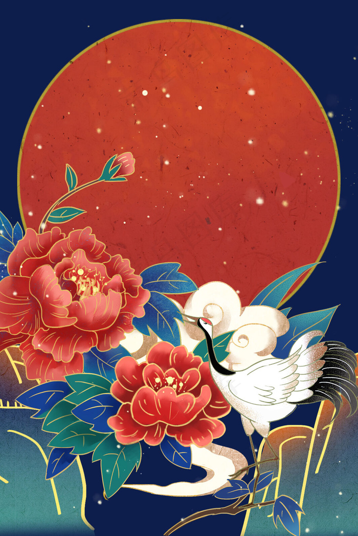 手绘大气国潮风背景中式海报