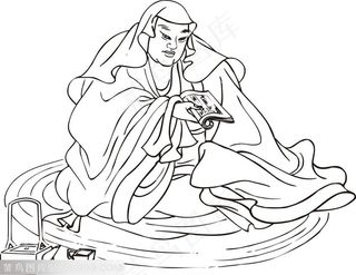 看诗经书文的僧人手绘线描108罗汉矢量PNG绘画图片