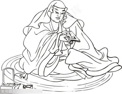 看诗经书文的僧人手绘线描108罗汉矢量PNG绘画图片 看诗经书文的僧人手绘线描108罗汉矢量PNG绘画图片