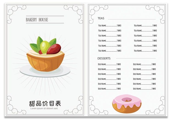 甜品价目表psd模版下载