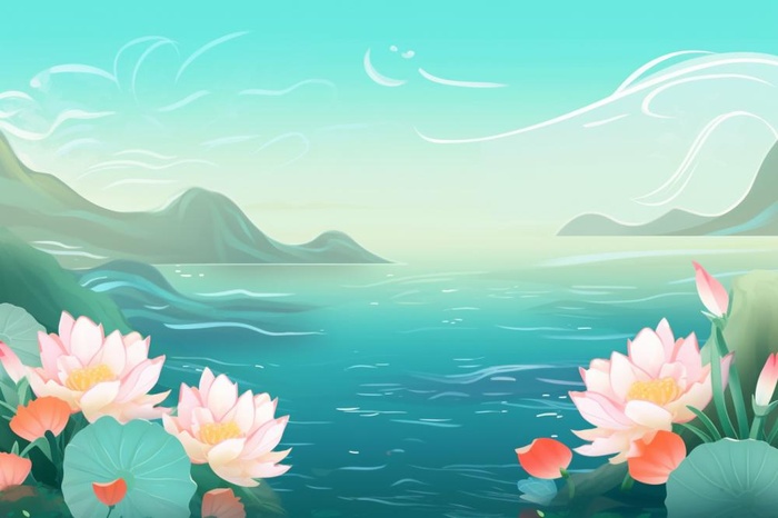 国潮夏至睡莲背景