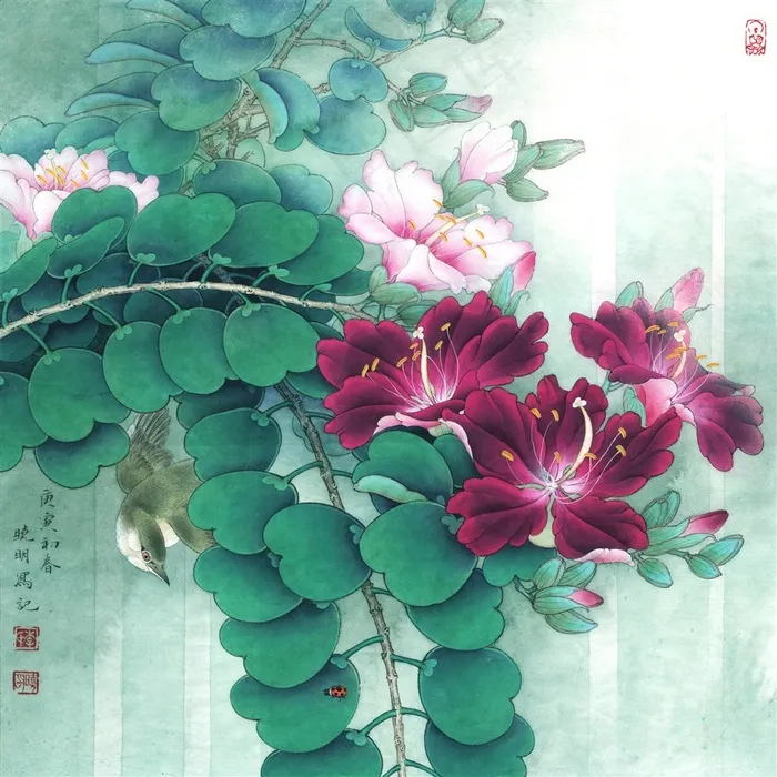 紫荆绣眼图工笔画