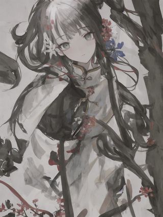 黑白中国风水墨美丽女孩插画