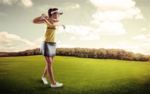 打高尔夫女子摄影高清图片
