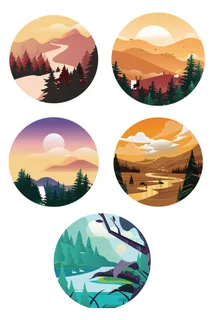 AI矢量山水风景插画