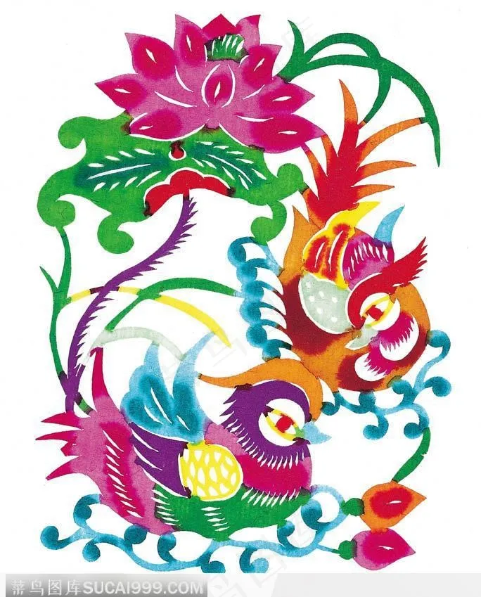 彩色剪纸鸳鸯