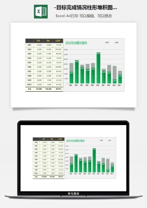 28-目标完成情况柱形堆积图Excel图表