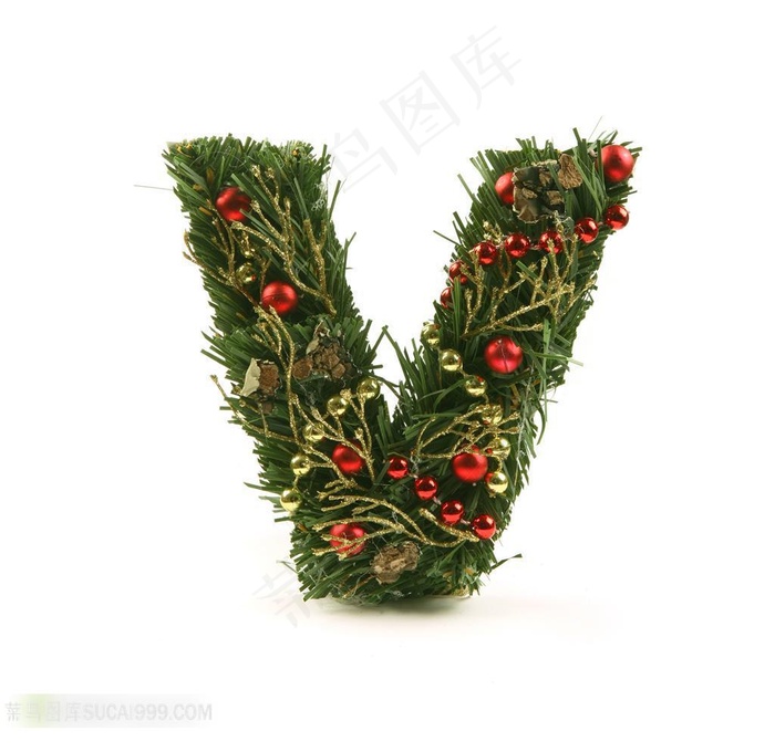 松枝与圣诞球组成的字母V