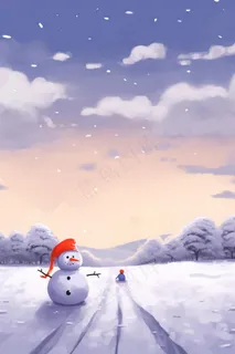 唯美冬天雪人雪景背景