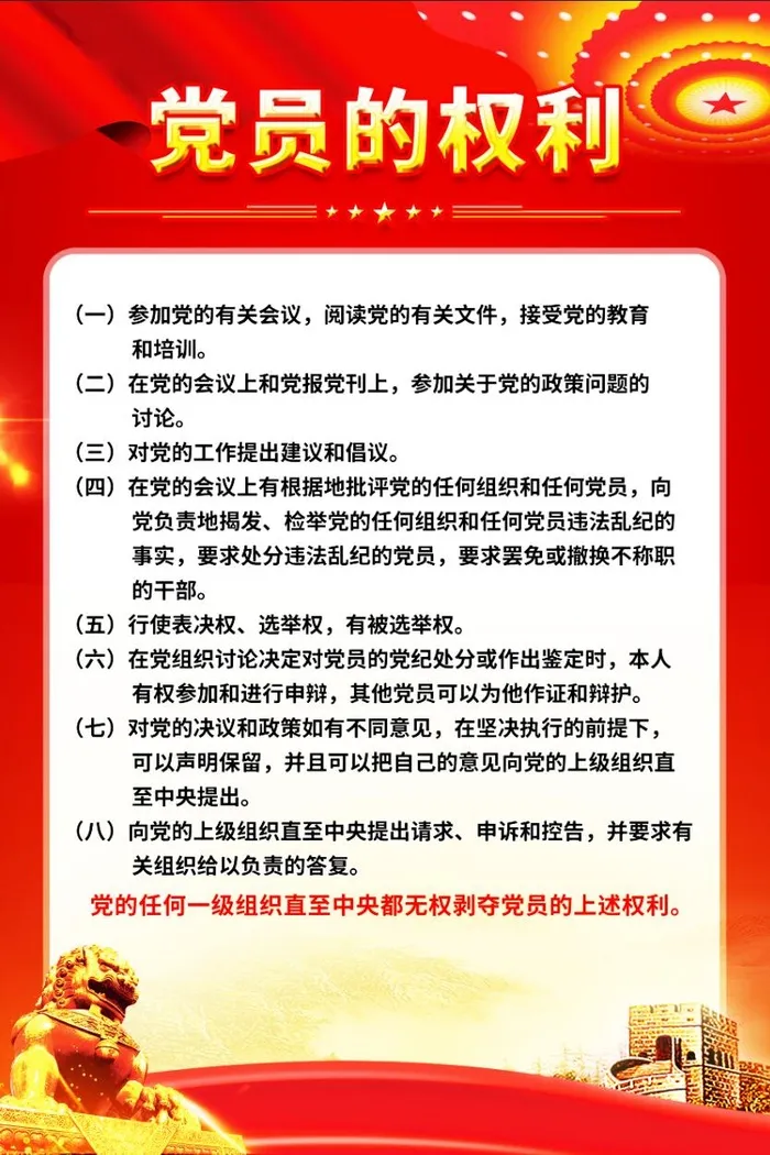 红色大气党员的权利和义务党建制度psd模版下载