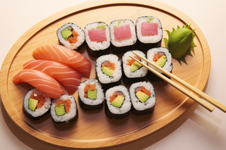 寿司三文鱼鱼籽手握美食摄影图