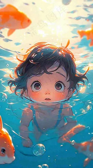 夏天泳池金鱼孩子婴儿游泳游玩