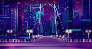 时尚潮流赛博朋克元宇宙虚拟城市夜景Banner海报背景AI矢量图素材