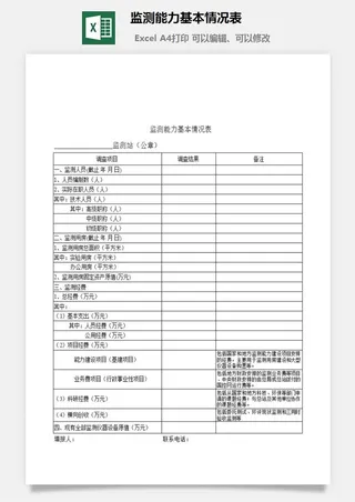 监测能力基本情况表excel模板