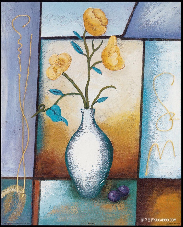 唯美花瓶花卉艺术插画