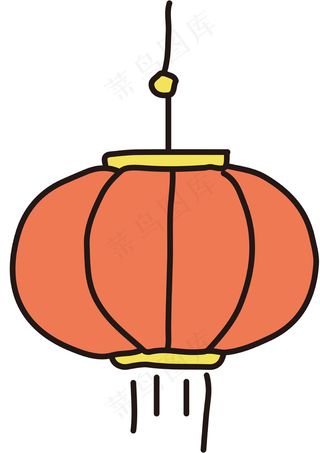 中国风 手绘 卡通元素 传统 复古红 灯笼装饰 PNG 免抠 