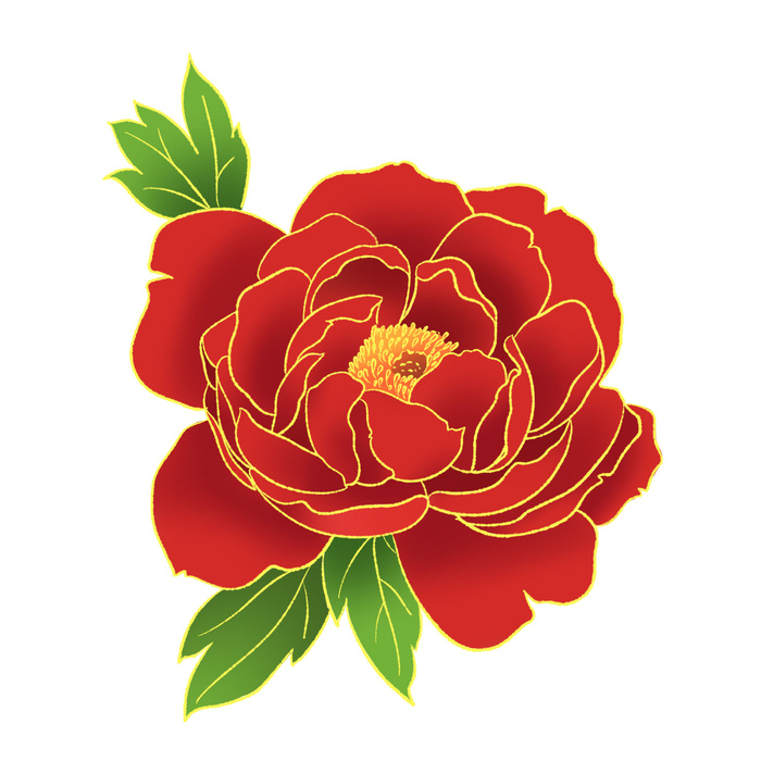 国潮风立体浮雕金边手绘花朵花卉PSD设计PNG免扣图片元素素材