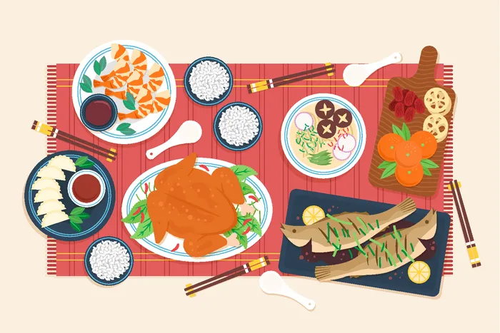 新年中国风美食插画ai矢量模版下载