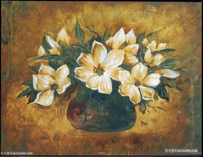 唯美花卉复古花瓶油画