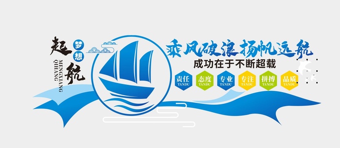 乘风破浪杨帆起航企业励志标语文化墙cdr矢量模版下载