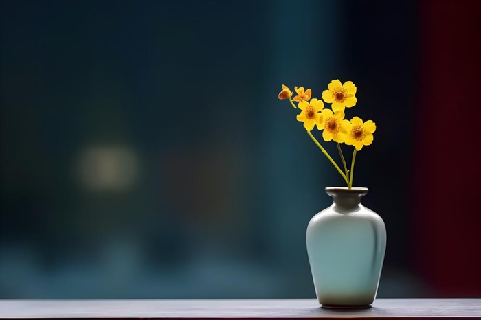 花瓶黄色花朵古典背景
