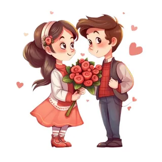 520情人节情侣亲吻送花免抠