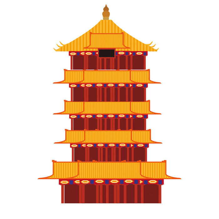 复古中国风国潮古建筑插画手绘高楼古塔PSD素材亭子png免抠图psd模版下载