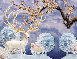 雕塑钻石麋鹿花卉背景墙