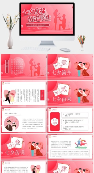 中国风七夕情人节电子相册PPT模板预览图
