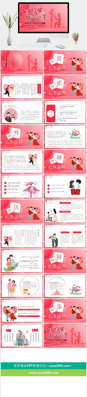 中国风七夕情人节电子相册PPT模板预览图