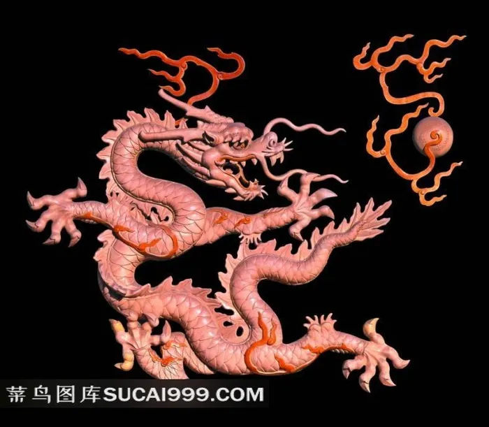 中国古典精美火龙戏珠木雕