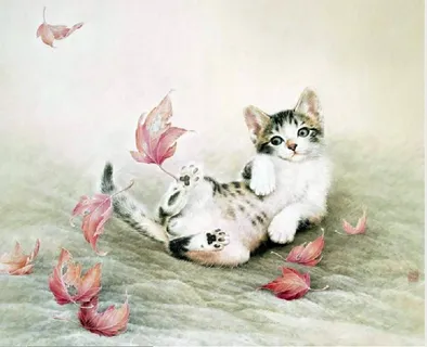 油画 小猫 风景 背景墙