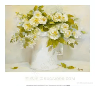 高清唯美花卉花瓶油画