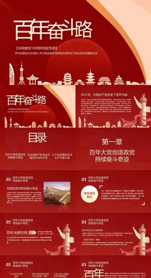 党政百年奋斗路建党100周年ppt模板预览图