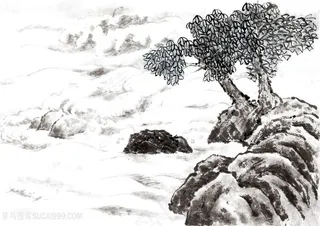 手绘树木风光图片