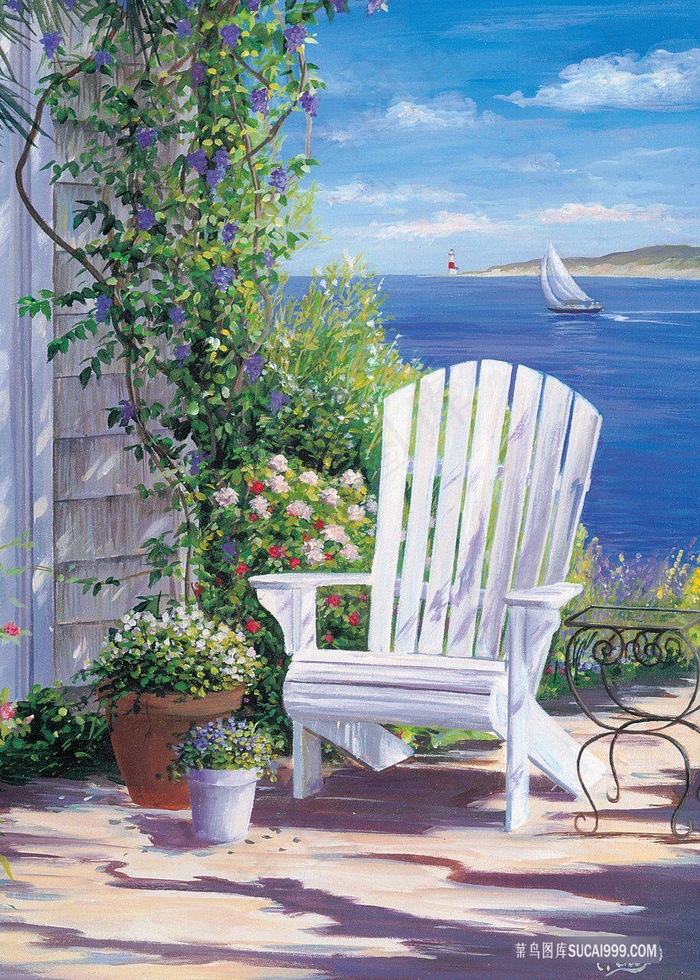海景椅子艺术插画风景画