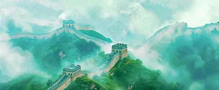 高山白云中国风长城庄严风景