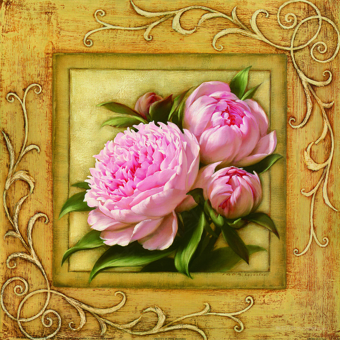 唯美粉色花卉复古插画