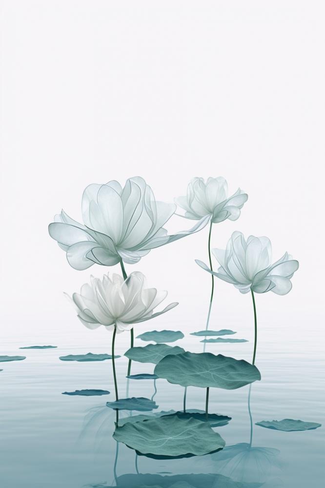 唯美荷花蓝色淡雅简约背景