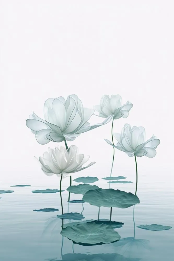 唯美荷花蓝色淡雅简约背景(896x1344)