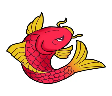 手绘烫金国潮中国风卡通锦鲤鱼金鱼插画装饰元素PSD设计素材